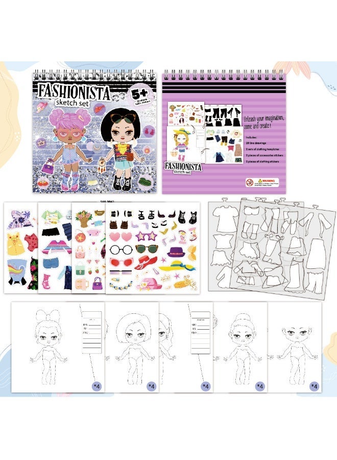 مجموعة كتاب ملصقات لعبة تنكر الفتيات - مجموعة كتاب تلوين أزياء لخبيرة الجمال مكونة من 26 صفحة | ملصقات تنكر قابلة لإعادة الاستخدام | كتاب رسومات وتلوين أزياء | يعزز الذوق الجمالي والتطوير الإبداعي | ورق سميك مقاوم للتمزق بحبر ممتاز | كتاب هادئ محمول للتخزين والسفر | مثالي لهدايا عيد الميلاد وعيد الميلاد | إضاءة فنية تفاعلية بين الوالدين والأطفال | كتاب إبداعي لتصميم الشعر والأزياء - Image 1